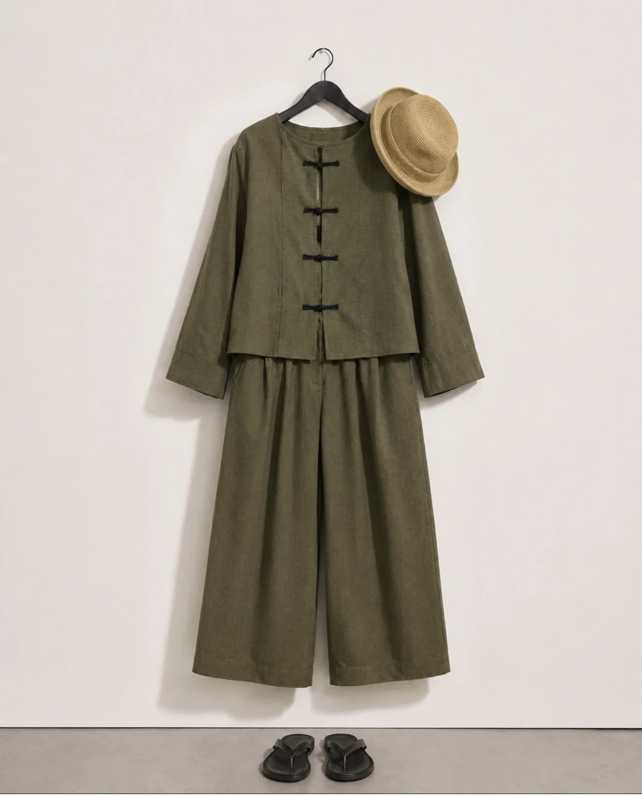Komplet Laneni Olive Green and Natural Beige, zelena